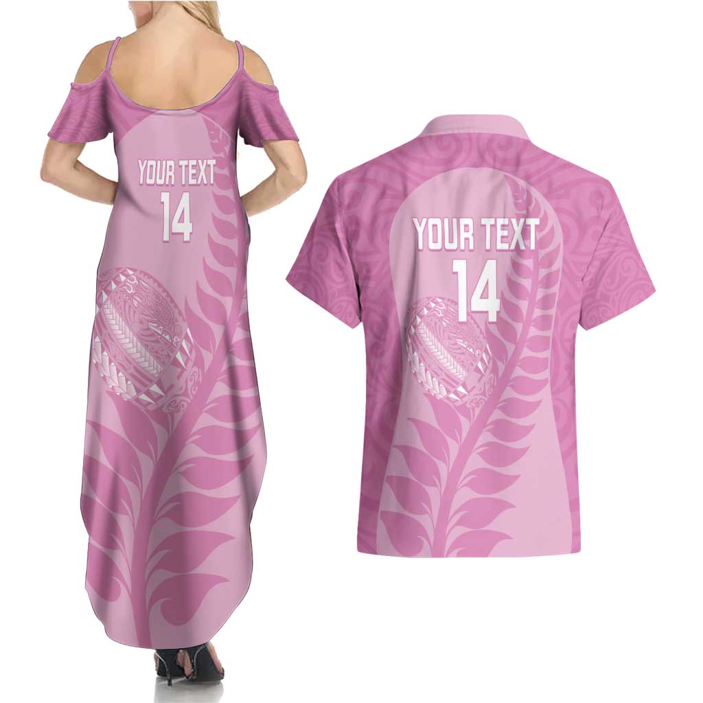 Custom New Zealand Silver Fern Rugby 2025 Couples Matching Summer Maxi Dress and Hawaiian Shirt All Black Aotearoa Maori Pink LT14 - Polynesian Pride