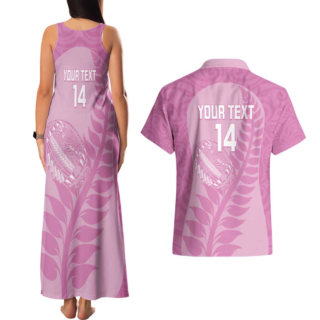 Custom New Zealand Silver Fern Rugby 2025 Couples Matching Tank Maxi Dress and Hawaiian Shirt All Black Aotearoa Maori Pink LT14 - Polynesian Pride