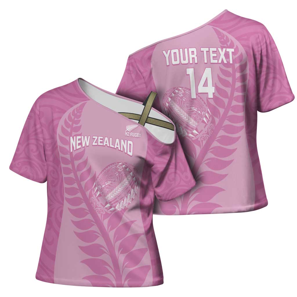 Custom New Zealand Silver Fern Rugby 2025 Cross Shoulder Shirt All Black Aotearoa Maori Pink LT14 - Polynesian Pride