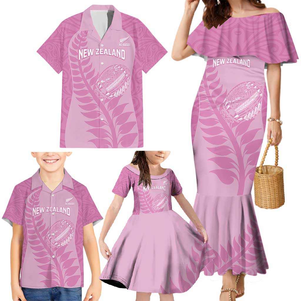 Custom New Zealand Silver Fern Rugby 2025 Family Matching Mermaid Dress and Hawaiian Shirt All Black Aotearoa Maori Pink LT14 - Polynesian Pride