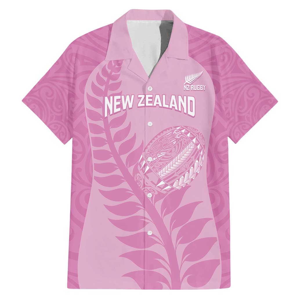 Custom New Zealand Silver Fern Rugby 2025 Family Matching Mermaid Dress and Hawaiian Shirt All Black Aotearoa Maori Pink LT14 Dad's Shirt - Short Sleeve Pink - Polynesian Pride