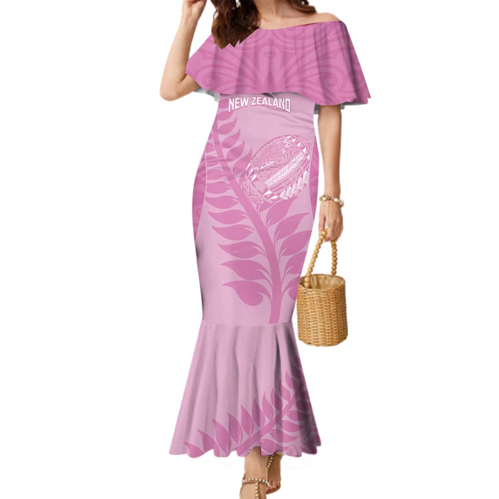 Custom New Zealand Silver Fern Rugby 2025 Family Matching Mermaid Dress and Hawaiian Shirt All Black Aotearoa Maori Pink LT14 Mom's Dress Pink - Polynesian Pride