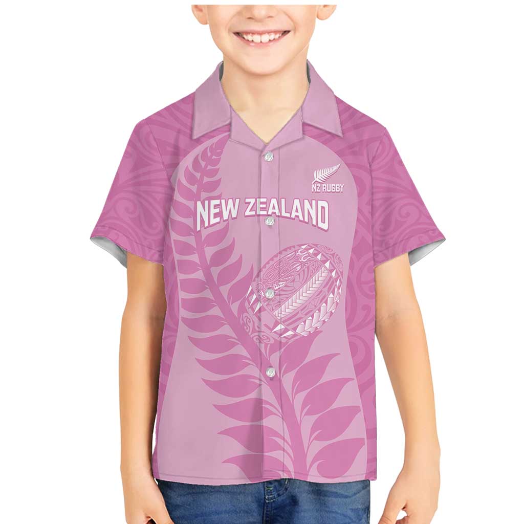 Custom New Zealand Silver Fern Rugby 2025 Family Matching Mermaid Dress and Hawaiian Shirt All Black Aotearoa Maori Pink LT14 Son's Shirt Pink - Polynesian Pride