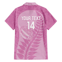 Custom New Zealand Silver Fern Rugby 2025 Family Matching Off The Shoulder Long Sleeve Dress and Hawaiian Shirt All Black Aotearoa Maori Pink LT14 - Polynesian Pride