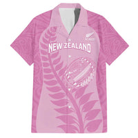 Custom New Zealand Silver Fern Rugby 2025 Family Matching Off Shoulder Maxi Dress and Hawaiian Shirt All Black Aotearoa Maori Pink LT14 Dad's Shirt - Short Sleeve Pink - Polynesian Pride