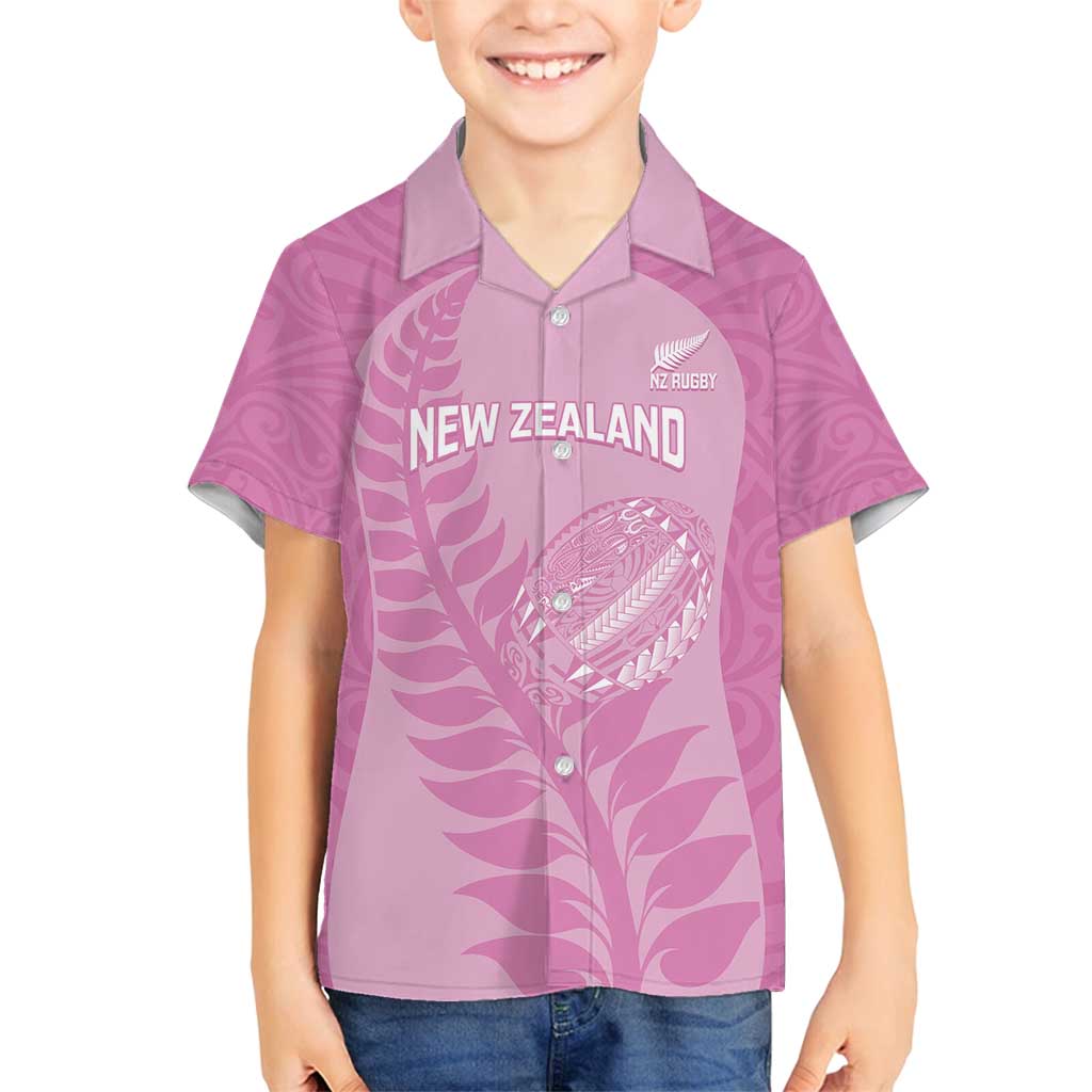 Custom New Zealand Silver Fern Rugby 2025 Family Matching Puletasi and Hawaiian Shirt All Black Aotearoa Maori Pink LT14 Son's Shirt Pink - Polynesian Pride