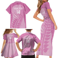 Custom New Zealand Silver Fern Rugby 2025 Family Matching Short Sleeve Bodycon Dress and Hawaiian Shirt All Black Aotearoa Maori Pink LT14 - Polynesian Pride