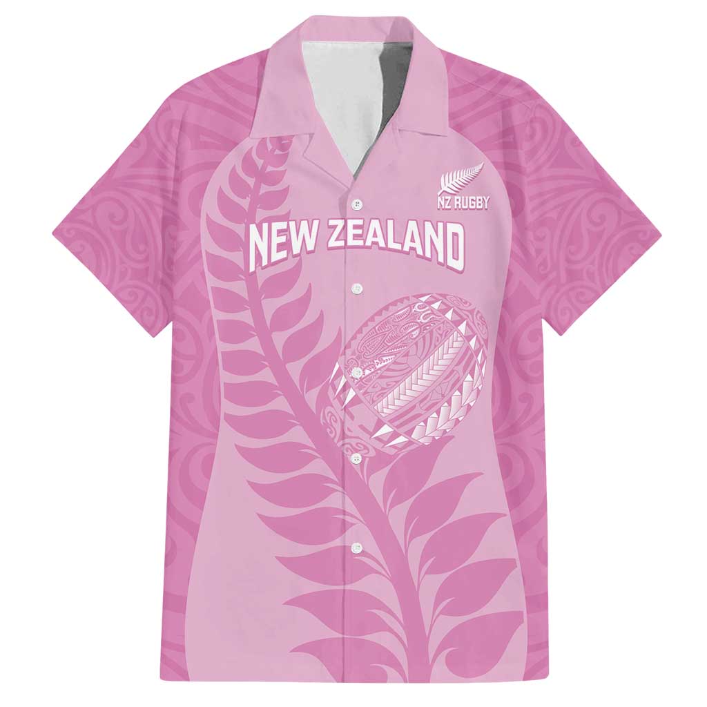 Custom New Zealand Silver Fern Rugby 2025 Family Matching Tank Maxi Dress and Hawaiian Shirt All Black Aotearoa Maori Pink LT14 Dad's Shirt - Short Sleeve Pink - Polynesian Pride