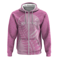 Custom New Zealand Silver Fern Rugby 2025 Hoodie All Black Aotearoa Maori Pink LT14 Zip Hoodie Pink - Polynesian Pride