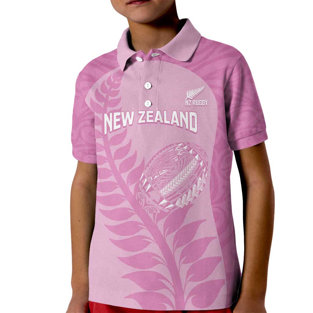 Custom New Zealand Silver Fern Rugby 2025 Kid Polo Shirt All Black Aotearoa Maori Pink LT14 Kid Pink - Polynesian Pride