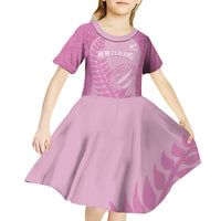 Custom New Zealand Silver Fern Rugby 2025 Kid Short Sleeve Dress All Black Aotearoa Maori Pink LT14 - Polynesian Pride