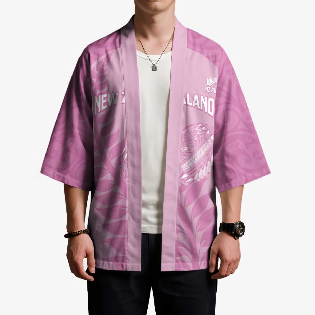 Custom New Zealand Silver Fern Rugby 2025 Kimono All Black Aotearoa Maori Pink - Polynesian Pride