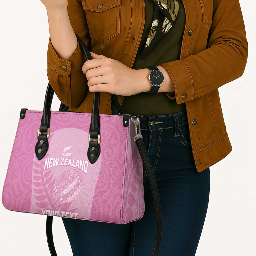 Custom New Zealand Silver Fern Rugby 2025 Leather Bag All Black Aotearoa Maori Pink - Polynesian Pride