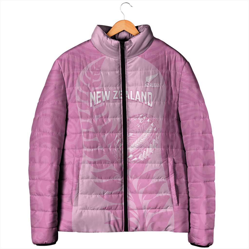 Custom New Zealand Silver Fern Rugby 2025 Padded Jacket All Black Aotearoa Maori Pink - Polynesian Pride