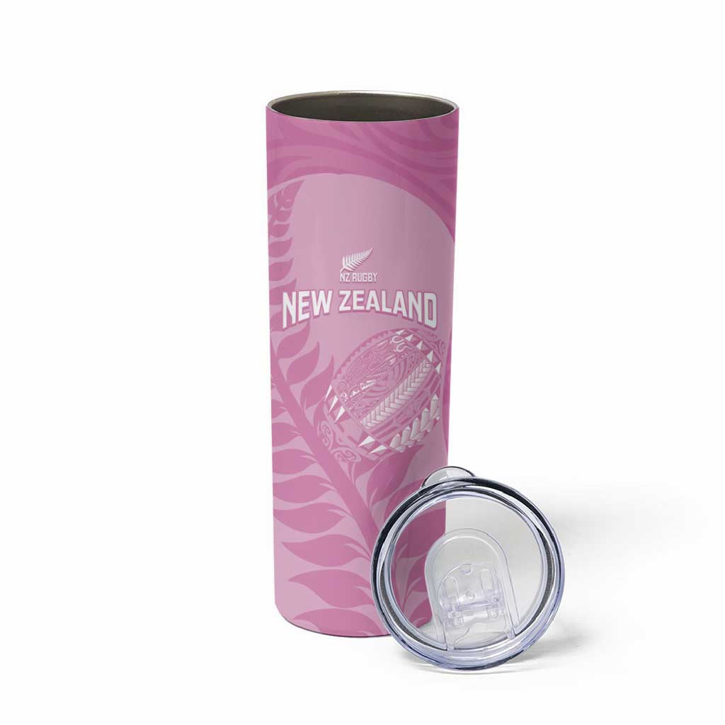 Custom New Zealand Silver Fern Rugby 2025 Skinny Tumbler All Black Aotearoa Maori Pink LT14 - Polynesian Pride