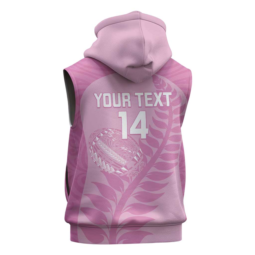 Custom New Zealand Silver Fern Rugby 2025 Sleeveless Zip Hoodie All Black Aotearoa Maori Pink LT14 - Polynesian Pride