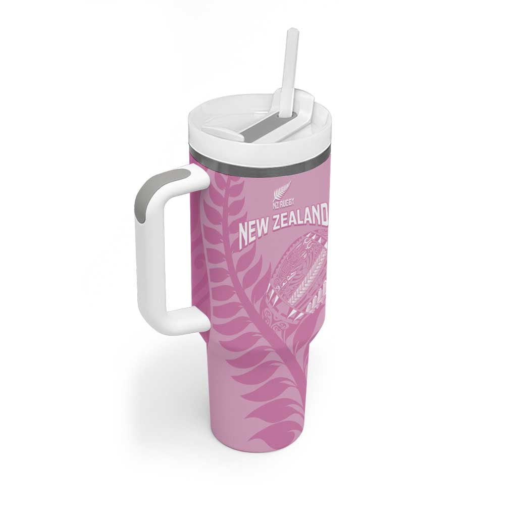 Custom New Zealand Silver Fern Rugby 2025 Tumbler With Handle All Black Aotearoa Maori Pink