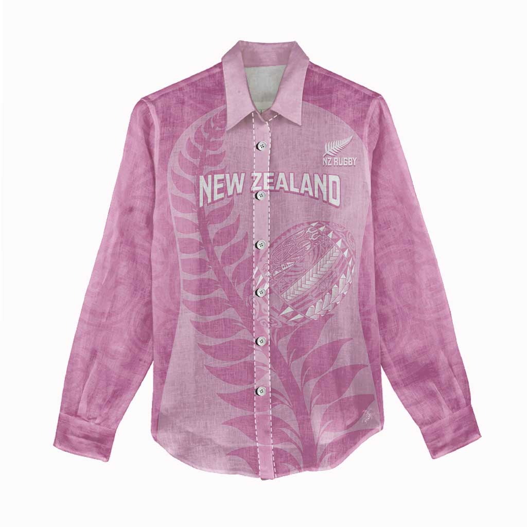 Custom New Zealand Silver Fern Rugby 2025 Women Casual Shirt All Black Aotearoa Maori Pink LT14 - Polynesian Pride