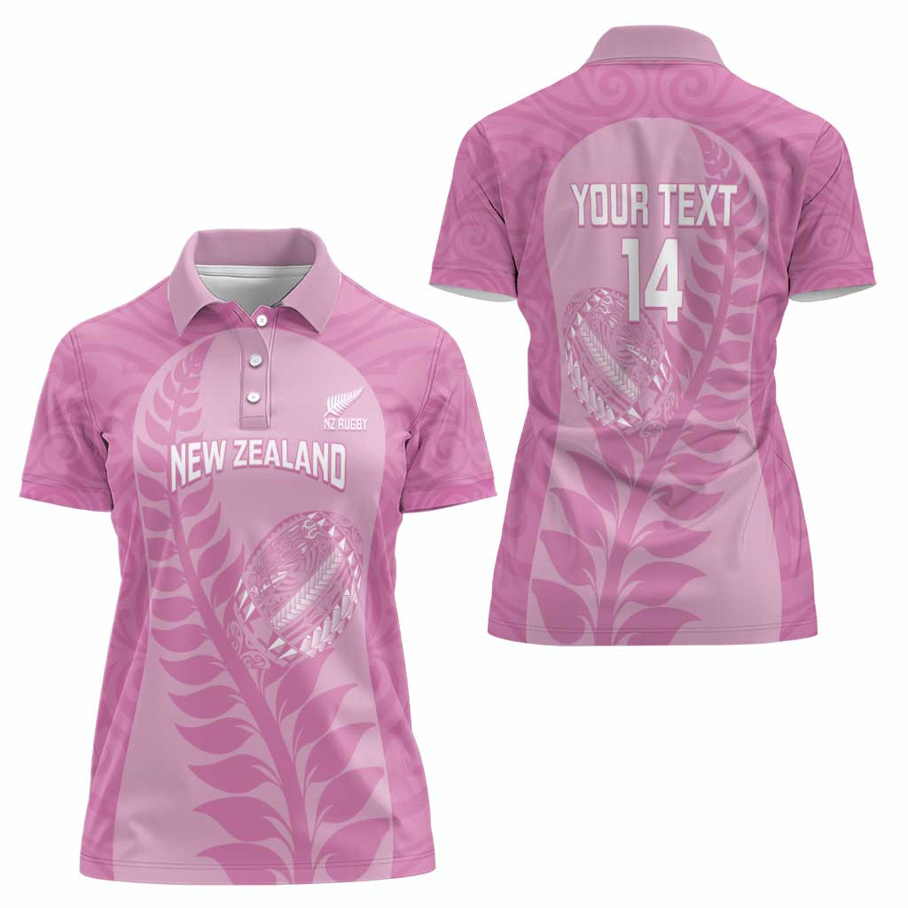 Custom New Zealand Silver Fern Rugby 2025 Women Polo Shirt All Black Aotearoa Maori Pink LT14 - Polynesian Pride