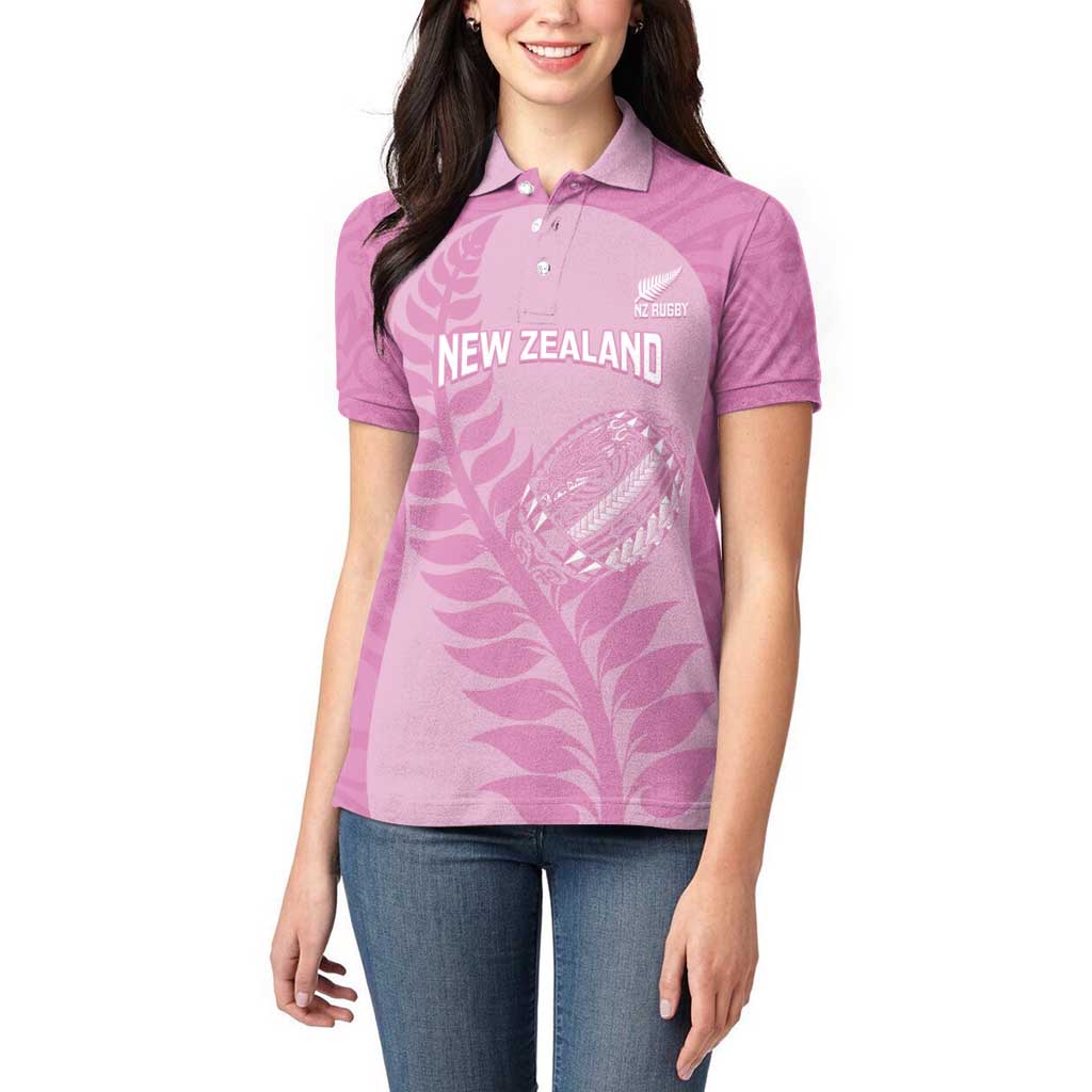 Custom New Zealand Silver Fern Rugby 2025 Women Polo Shirt All Black Aotearoa Maori Pink LT14 - Polynesian Pride