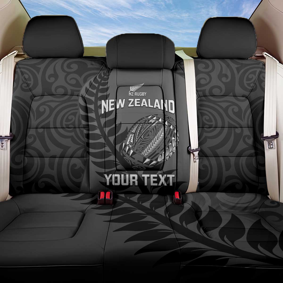 Custom New Zealand Silver Fern Rugby 2025 Back Car Seat Cover Go Champions Aotearoa Maori Black LT14 One Size Black - Polynesian Pride