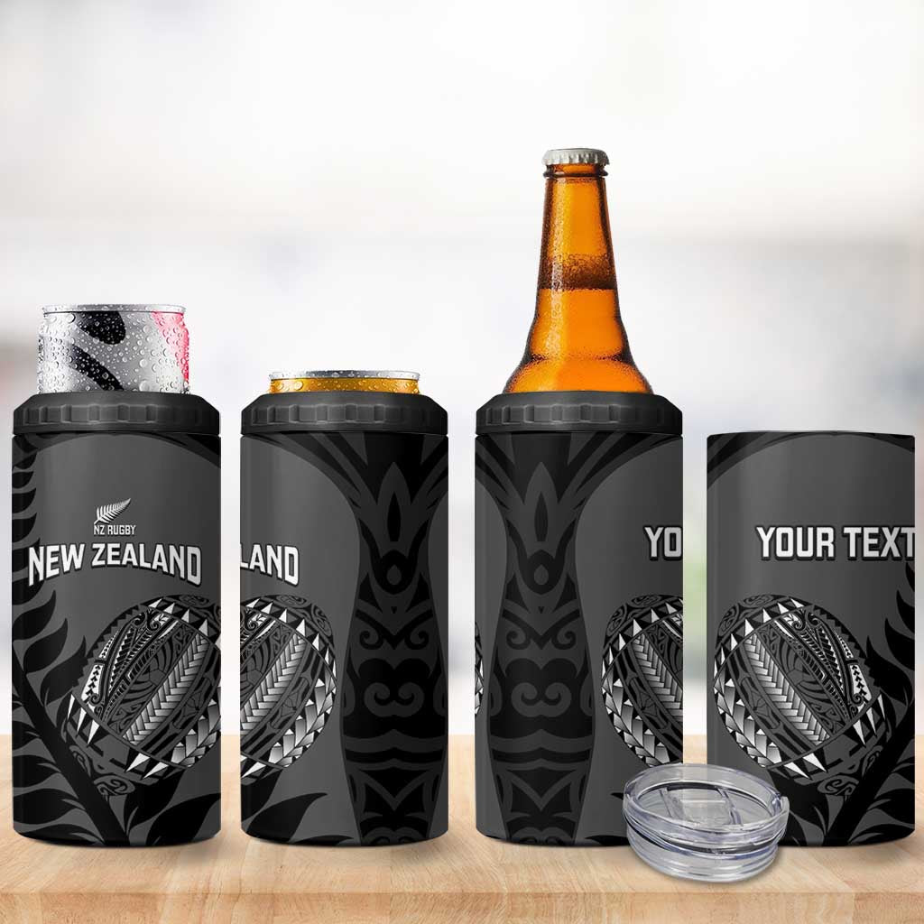 Custom New Zealand Silver Fern Rugby 2025 4 in 1 Can Cooler Tumbler Go Champions Aotearoa Maori Black LT14 - Polynesian Pride