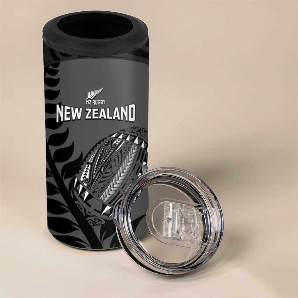 Custom New Zealand Silver Fern Rugby 2025 4 in 1 Can Cooler Tumbler Go Champions Aotearoa Maori Black LT14 - Polynesian Pride