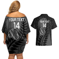 Custom New Zealand Silver Fern Rugby 2025 Couples Matching Off Shoulder Short Dress and Hawaiian Shirt Go Champions Aotearoa Maori Black LT14 - Polynesian Pride
