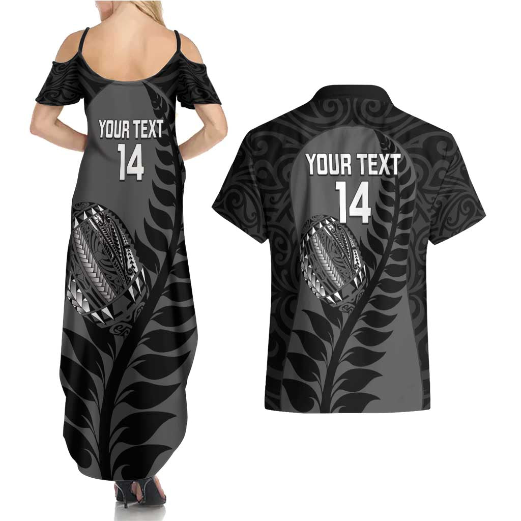 Custom New Zealand Silver Fern Rugby 2025 Couples Matching Summer Maxi Dress and Hawaiian Shirt Go Champions Aotearoa Maori Black LT14 - Polynesian Pride