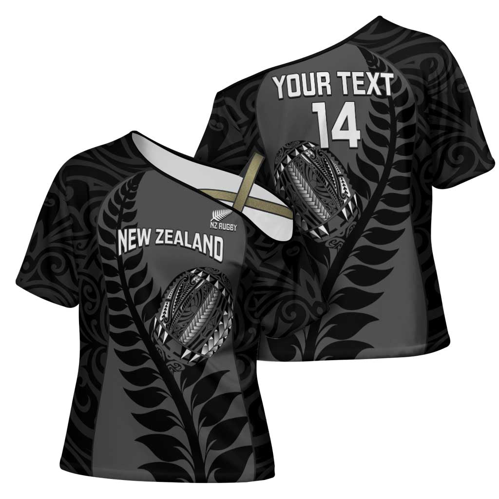 Custom New Zealand Silver Fern Rugby 2025 Cross Shoulder Shirt Go Champions Aotearoa Maori Black LT14 - Polynesian Pride
