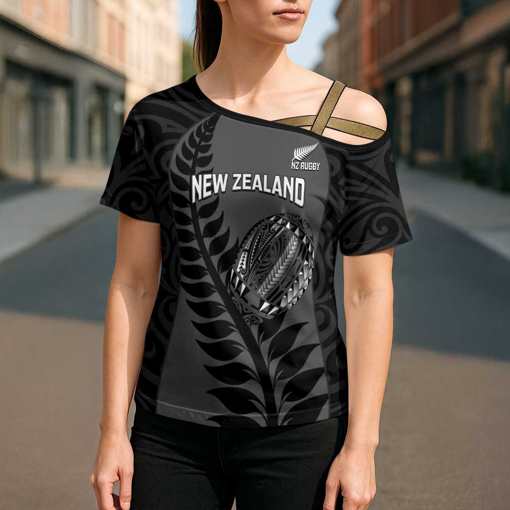 Custom New Zealand Silver Fern Rugby 2025 Cross Shoulder Shirt Go Champions Aotearoa Maori Black LT14 - Polynesian Pride