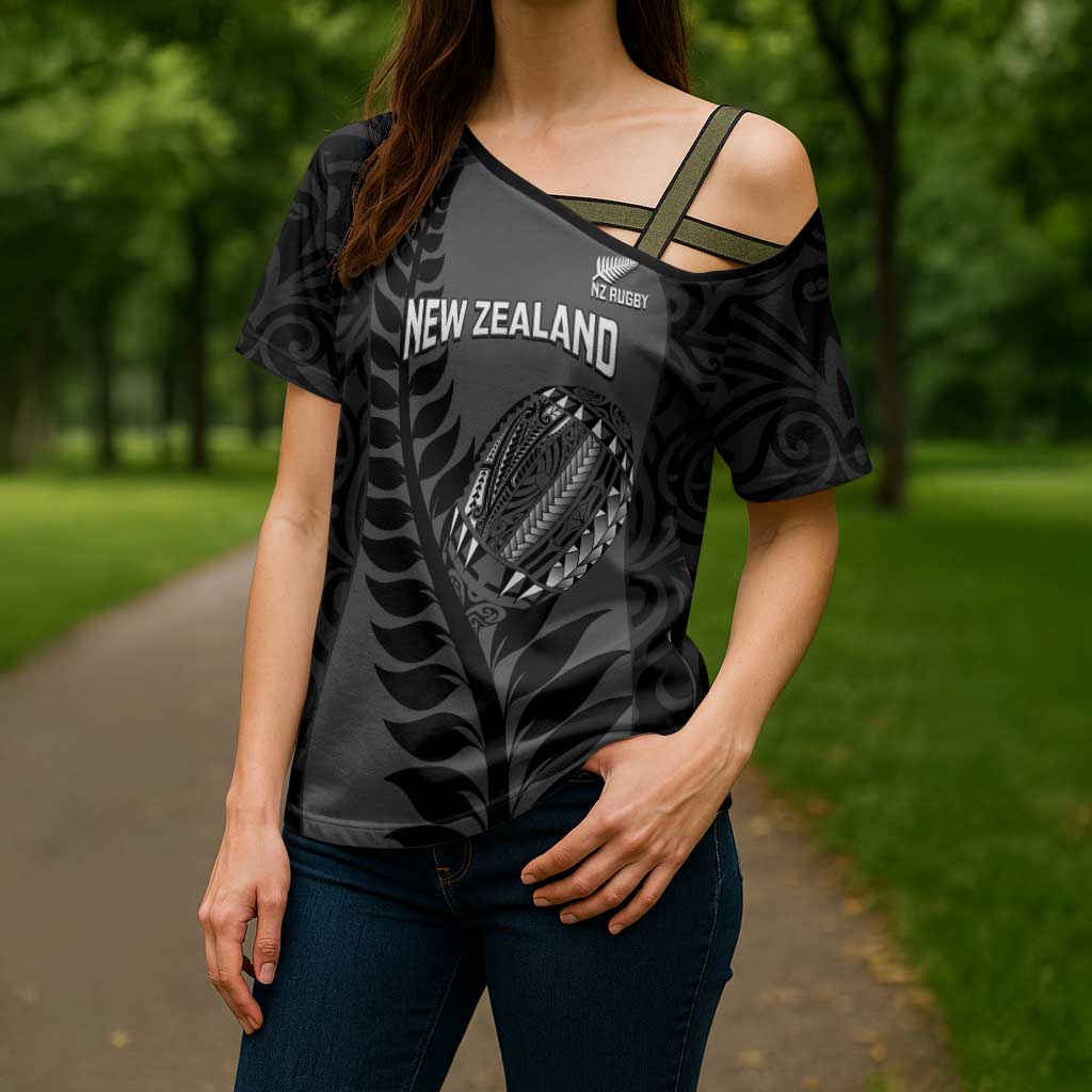 Custom New Zealand Silver Fern Rugby 2025 Cross Shoulder Shirt Go Champions Aotearoa Maori Black LT14 - Polynesian Pride