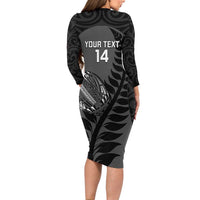 Custom New Zealand Silver Fern Rugby 2025 Family Matching Long Sleeve Bodycon Dress and Hawaiian Shirt Go Champions Aotearoa Maori Black LT14 - Polynesian Pride