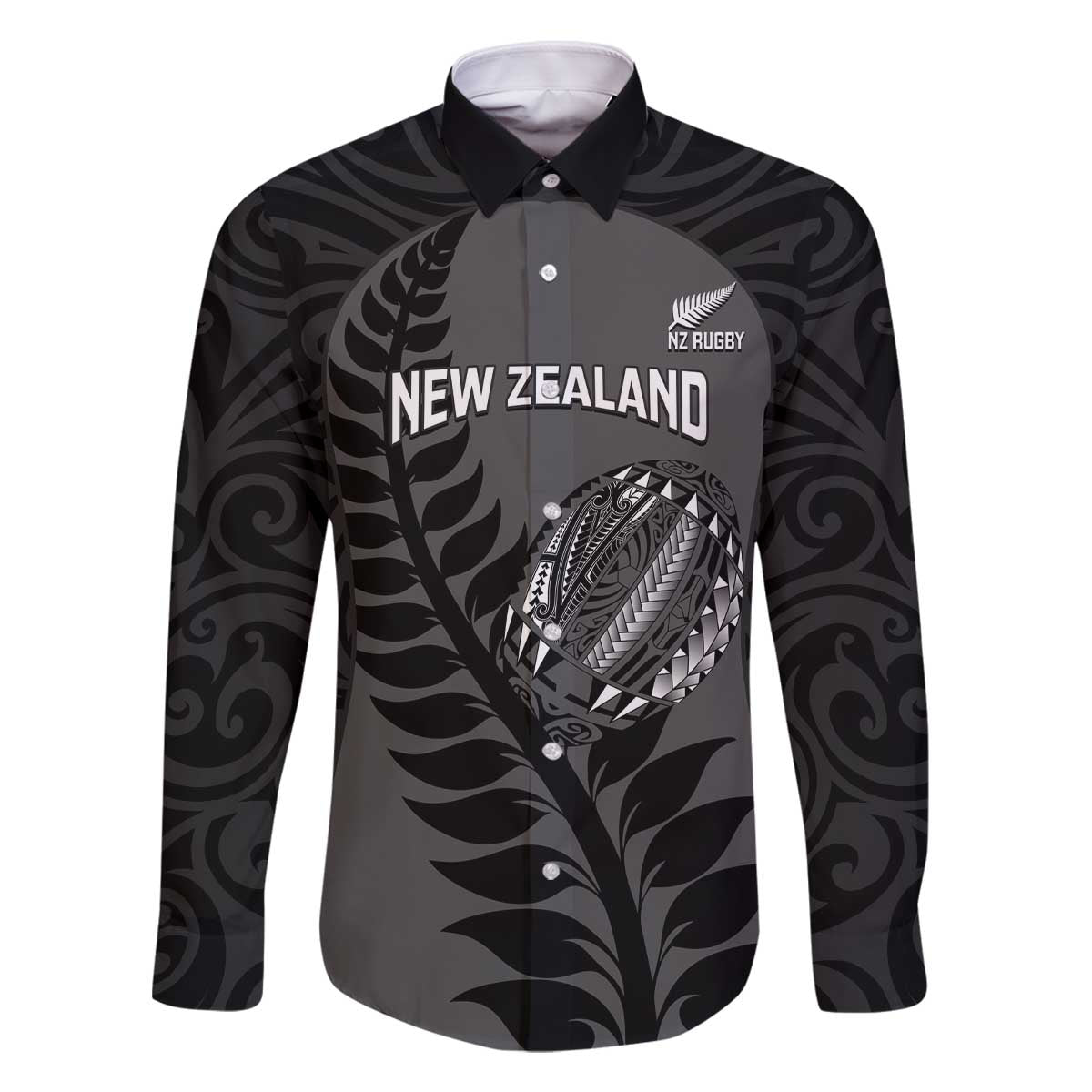 Custom New Zealand Silver Fern Rugby 2025 Family Matching Off The Shoulder Long Sleeve Dress and Hawaiian Shirt Go Champions Aotearoa Maori Black LT14 Dad's Shirt - Long Sleeve Black - Polynesian Pride