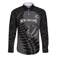 Custom New Zealand Silver Fern Rugby 2025 Family Matching Off The Shoulder Long Sleeve Dress and Hawaiian Shirt Go Champions Aotearoa Maori Black LT14 Dad's Shirt - Long Sleeve Black - Polynesian Pride