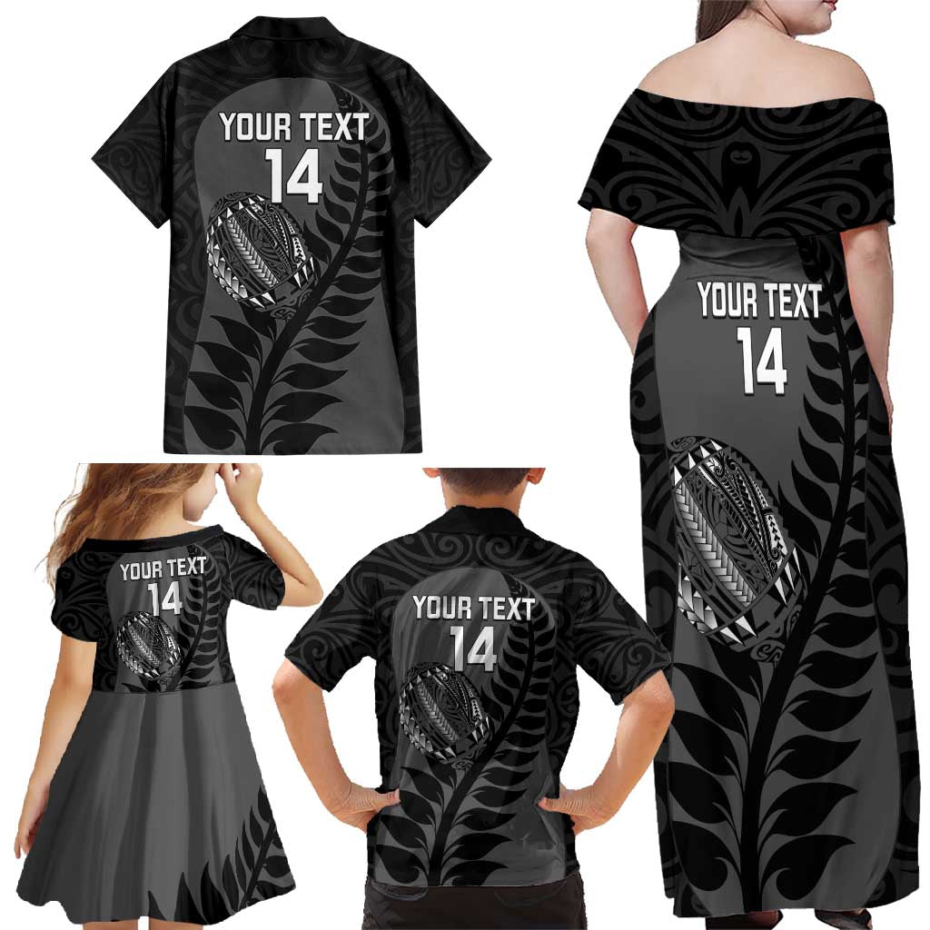 Custom New Zealand Silver Fern Rugby 2025 Family Matching Off Shoulder Maxi Dress and Hawaiian Shirt Go Champions Aotearoa Maori Black LT14 - Polynesian Pride