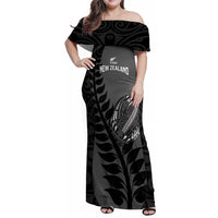Custom New Zealand Silver Fern Rugby 2025 Family Matching Off Shoulder Maxi Dress and Hawaiian Shirt Go Champions Aotearoa Maori Black LT14 Mom's Dress Black - Polynesian Pride