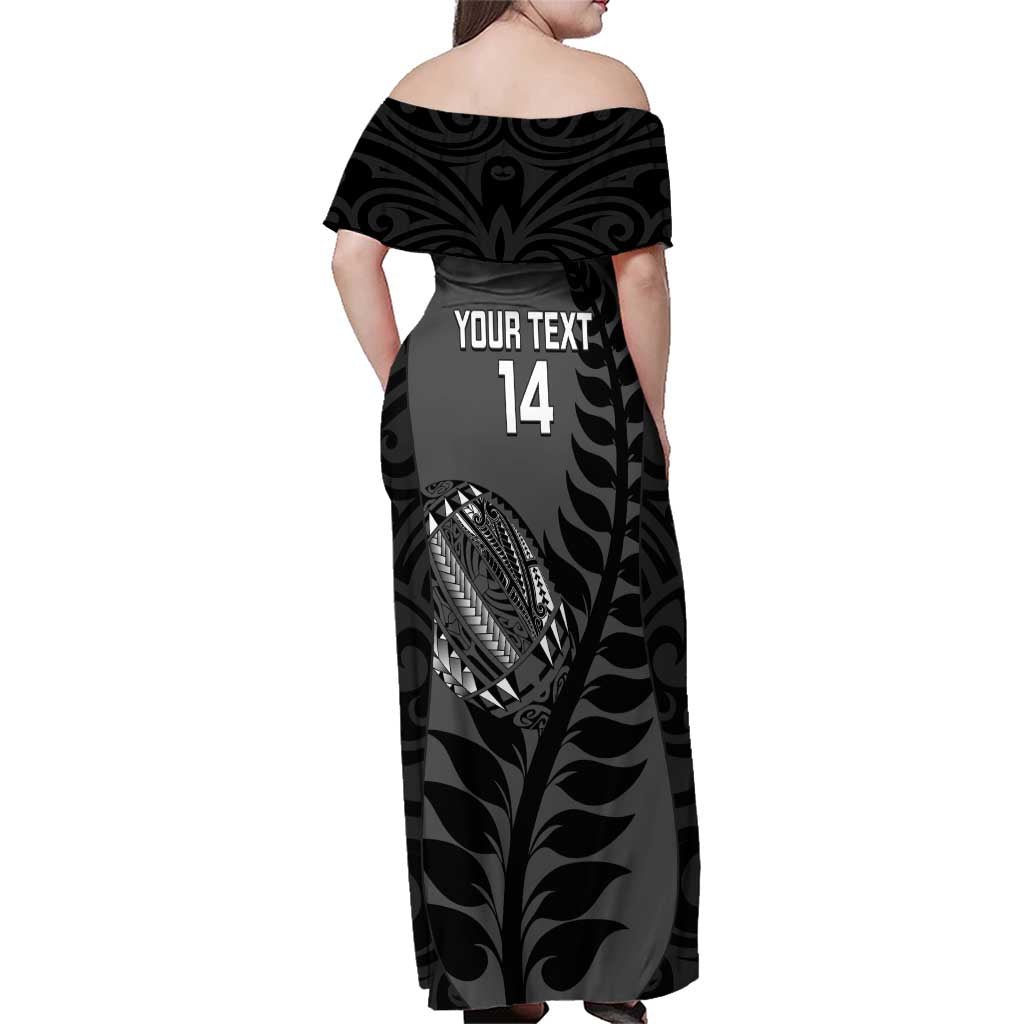 Custom New Zealand Silver Fern Rugby 2025 Family Matching Off Shoulder Maxi Dress and Hawaiian Shirt Go Champions Aotearoa Maori Black LT14 - Polynesian Pride