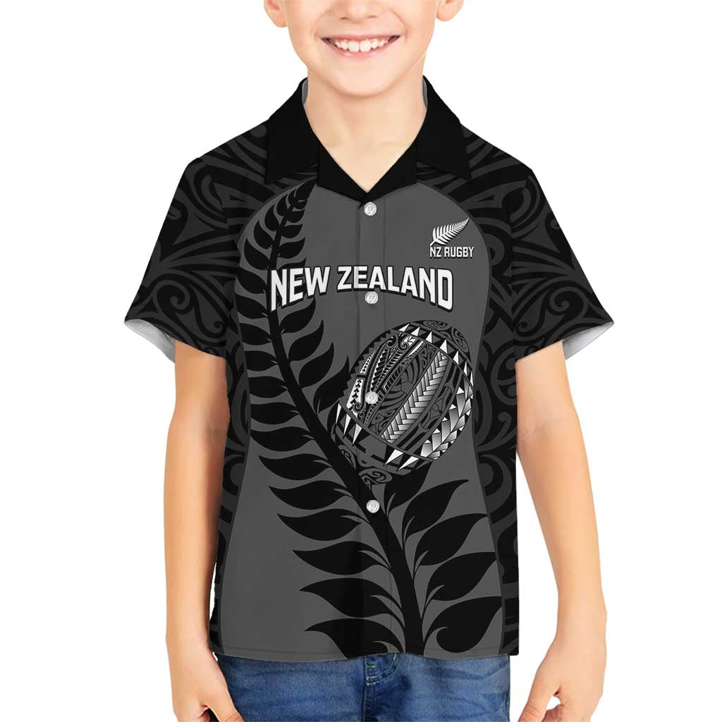 Custom New Zealand Silver Fern Rugby 2025 Family Matching Off Shoulder Maxi Dress and Hawaiian Shirt Go Champions Aotearoa Maori Black LT14 Son's Shirt Black - Polynesian Pride