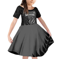 Custom New Zealand Silver Fern Rugby 2025 Family Matching Off Shoulder Short Dress and Hawaiian Shirt Go Champions Aotearoa Maori Black LT14 Daughter's Dress Black - Polynesian Pride
