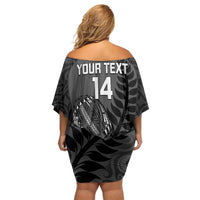 Custom New Zealand Silver Fern Rugby 2025 Family Matching Off Shoulder Short Dress and Hawaiian Shirt Go Champions Aotearoa Maori Black LT14 - Polynesian Pride