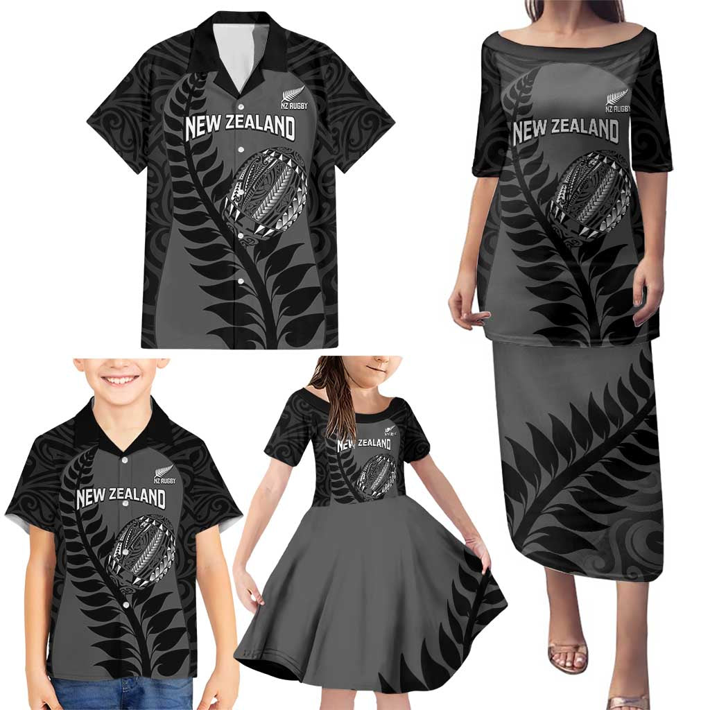 Custom New Zealand Silver Fern Rugby 2025 Family Matching Puletasi and Hawaiian Shirt Go Champions Aotearoa Maori Black LT14 - Polynesian Pride