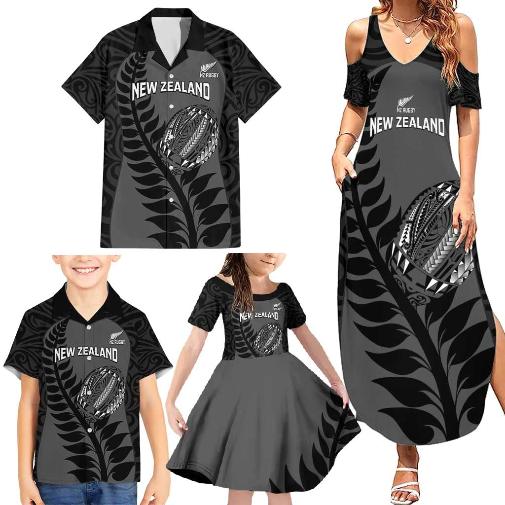 Custom New Zealand Silver Fern Rugby 2025 Family Matching Summer Maxi Dress and Hawaiian Shirt Go Champions Aotearoa Maori Black LT14 - Polynesian Pride