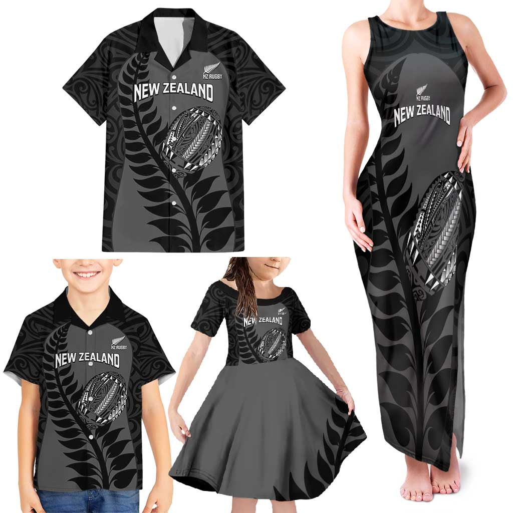 Custom New Zealand Silver Fern Rugby 2025 Family Matching Tank Maxi Dress and Hawaiian Shirt Go Champions Aotearoa Maori Black LT14 - Polynesian Pride