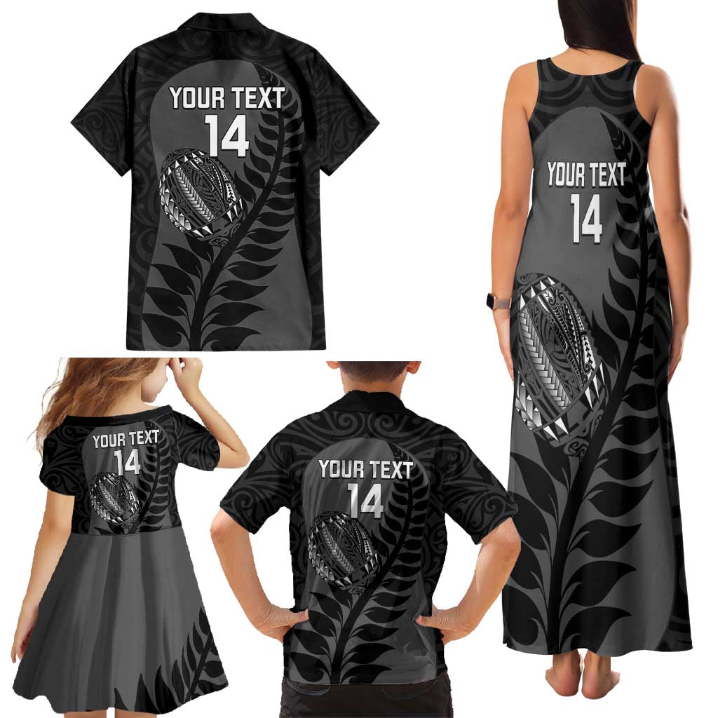Custom New Zealand Silver Fern Rugby 2025 Family Matching Tank Maxi Dress and Hawaiian Shirt Go Champions Aotearoa Maori Black LT14 - Polynesian Pride