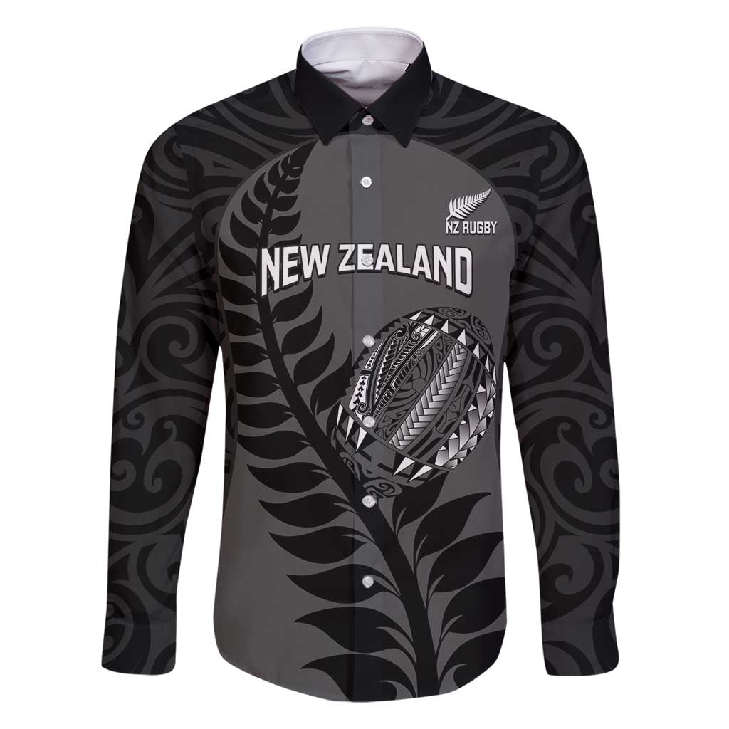 Custom New Zealand Silver Fern Rugby 2025 Family Matching Tank Maxi Dress and Hawaiian Shirt Go Champions Aotearoa Maori Black LT14 Dad's Shirt - Long Sleeve Black - Polynesian Pride