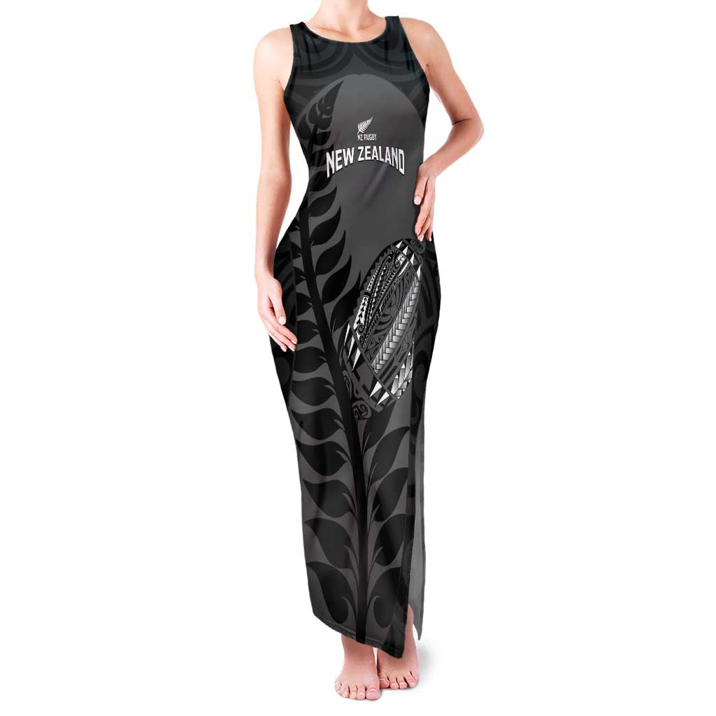 Custom New Zealand Silver Fern Rugby 2025 Family Matching Tank Maxi Dress and Hawaiian Shirt Go Champions Aotearoa Maori Black LT14 Mom's Dress Black - Polynesian Pride