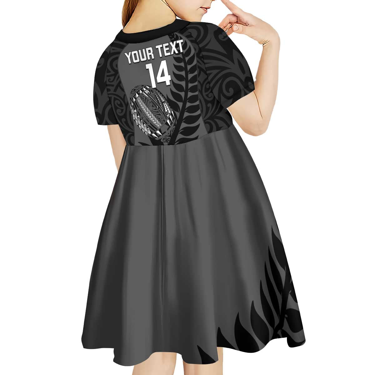 Custom New Zealand Silver Fern Rugby 2025 Kid Short Sleeve Dress Go Champions Aotearoa Maori Black LT14 - Polynesian Pride