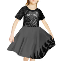 Custom New Zealand Silver Fern Rugby 2025 Kid Short Sleeve Dress Go Champions Aotearoa Maori Black LT14 - Polynesian Pride
