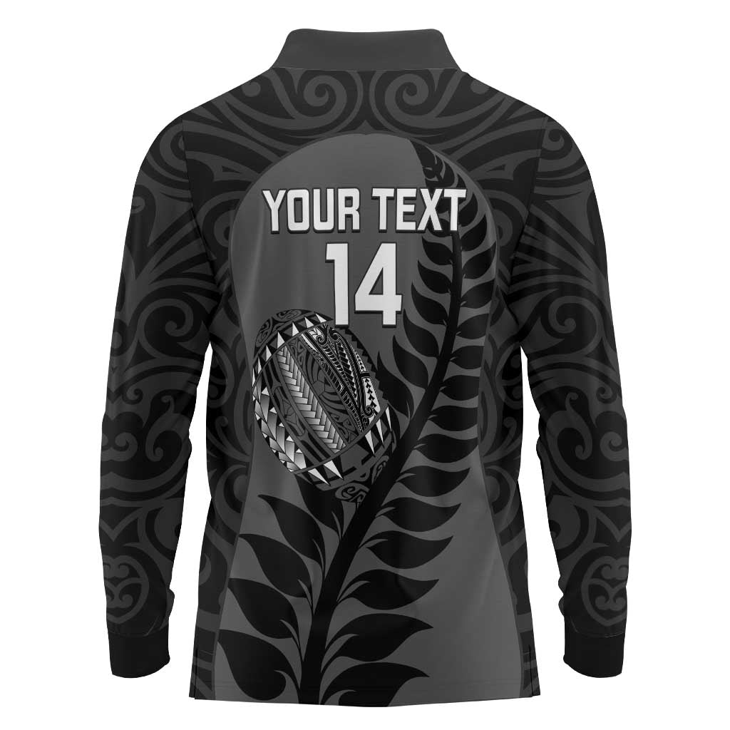 Custom New Zealand Silver Fern Rugby 2025 Long Sleeve Polo Shirt Go Champions Aotearoa Maori Black LT14 - Polynesian Pride